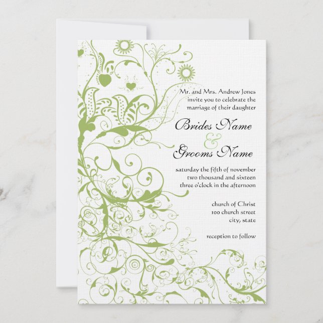 Convites de Casamento Birds & Swirls #17 (Frente)