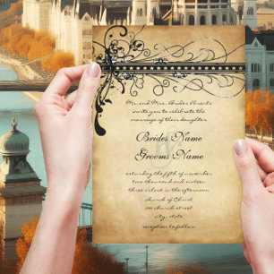 Convites de Casamento Black Funky Elegantes com Re