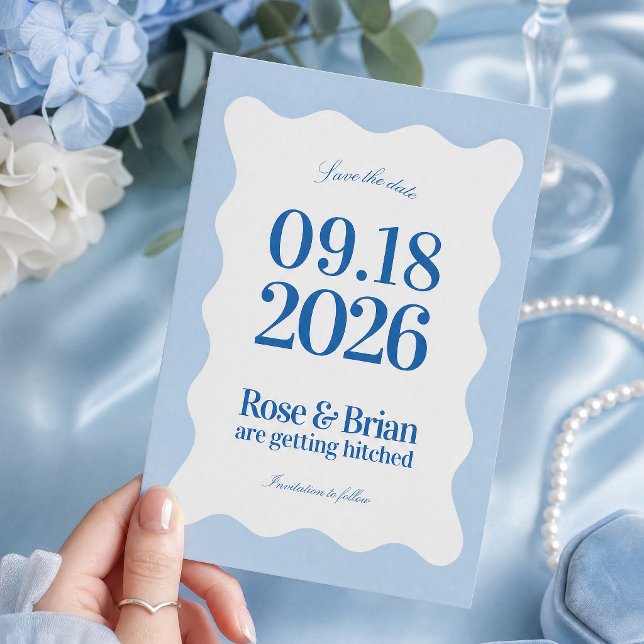 Convites de casamento Blue Wavy Cabana (Criador carregado)