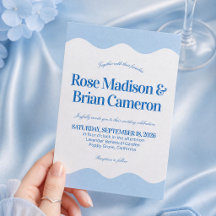 Convites de Casamento Blue Wavy Cabana