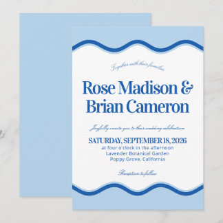 Convites de Casamento Blue Wavy Cabana