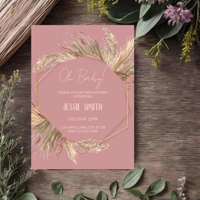 Convites de Casamento Boho com Grama das Pampas em (Criador carregado)