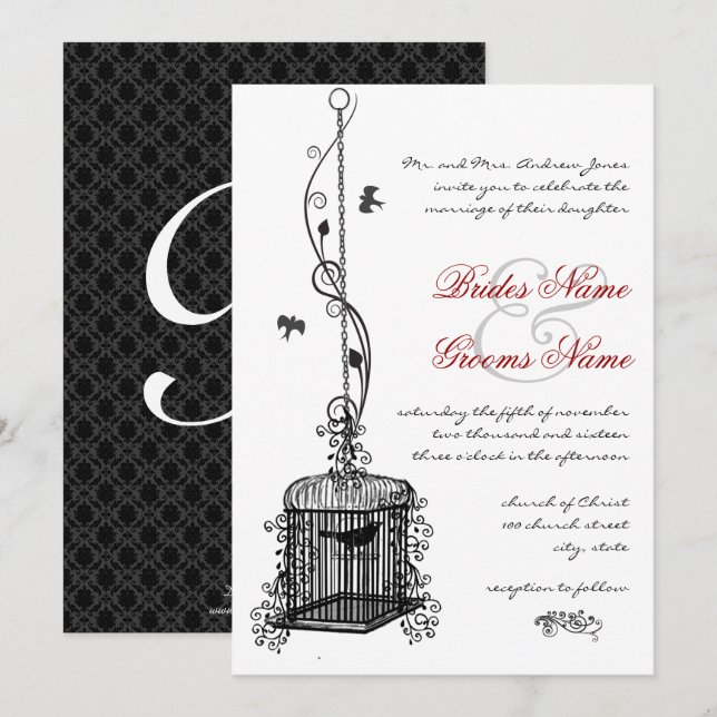 Convites de Casamento Boho Vermelho Gaiola de Páss (Frente/Verso)