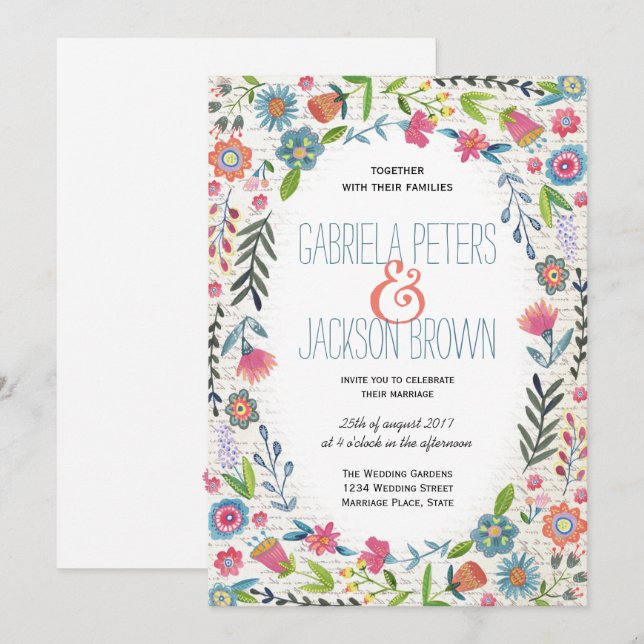 Convites de casamento Boho Watercolor Floral (Frente/Verso)