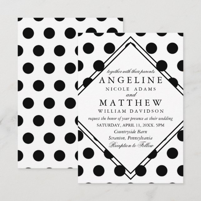 Convites de Casamento | Bolinhas Negra Clássica (Frente/Verso)