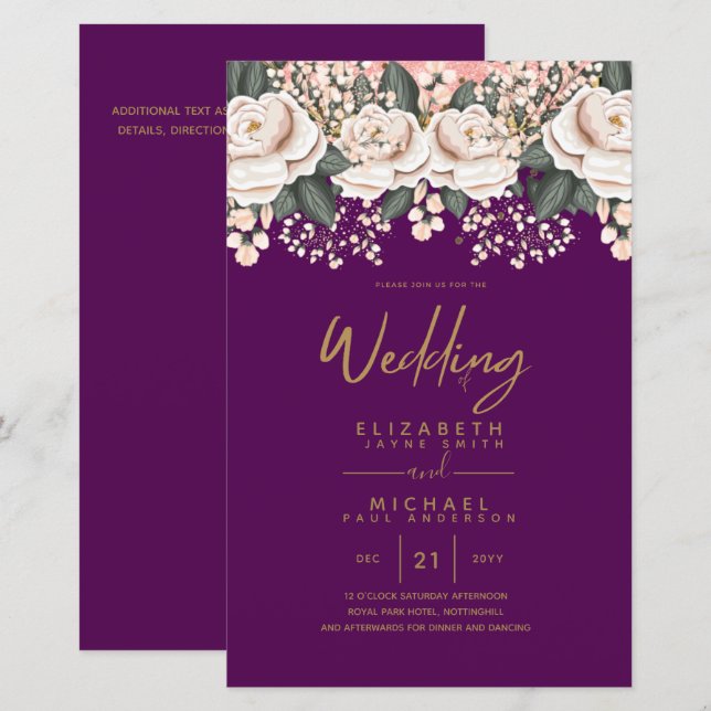 Convites de casamento Botânicos A9 De Rosas Branca (Frente/Verso)