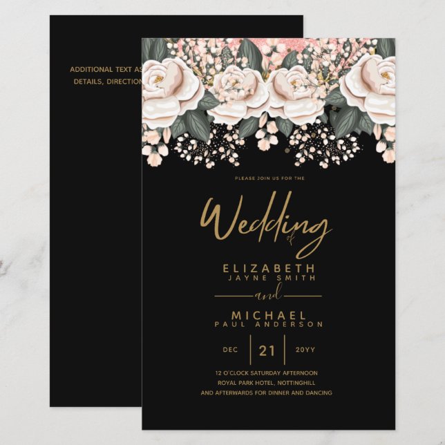 Convites de casamento Botânicos A9 De Rosas Branca (Frente/Verso)