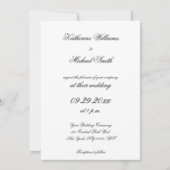Convites de Casamento Brancos com Letra Elegante (Frente)