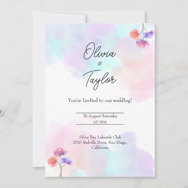 Convites De Casamento Brancos E Azuis (Frente)