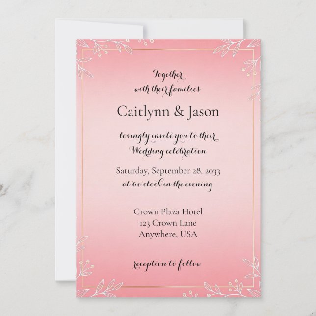 Convites de Casamento Bubblegum Blush (Frente)