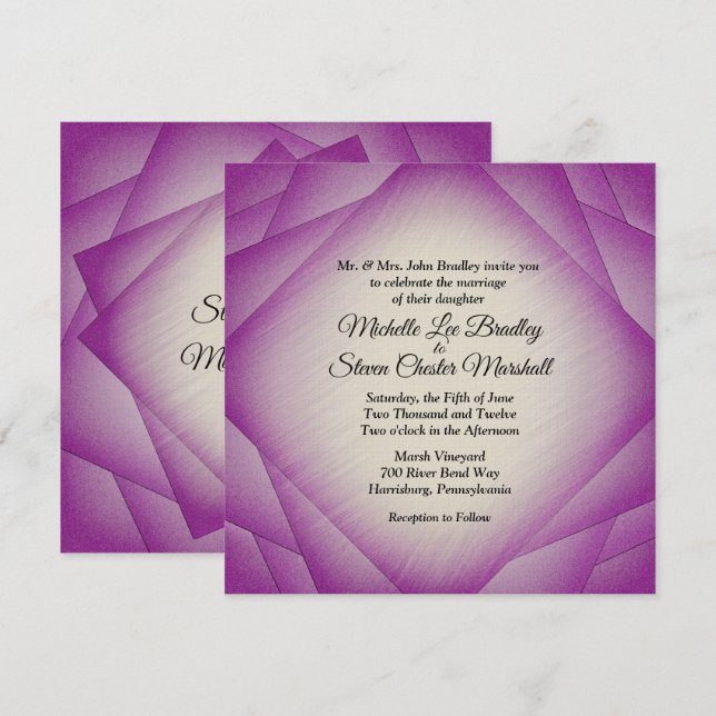 Convites de Casamento Camadas Roxas (Frente/Verso)