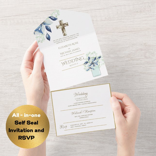convites de casamento católicos 3in1 RSVP Dourado  (Criador carregado)