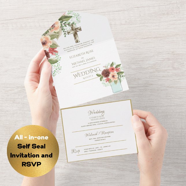 convites de casamento católicos 3in1 RSVP Dourado  (Criador carregado)