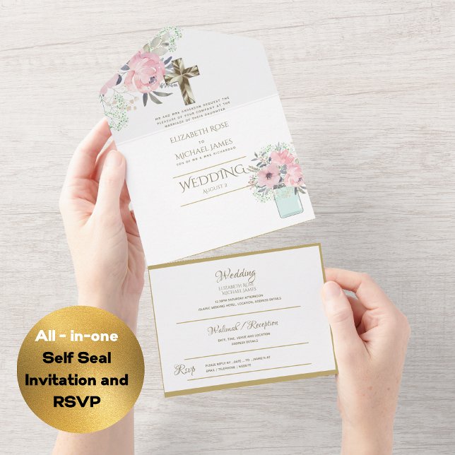 convites de casamento católicos 3in1 RSVP Dourado  (Criador carregado)