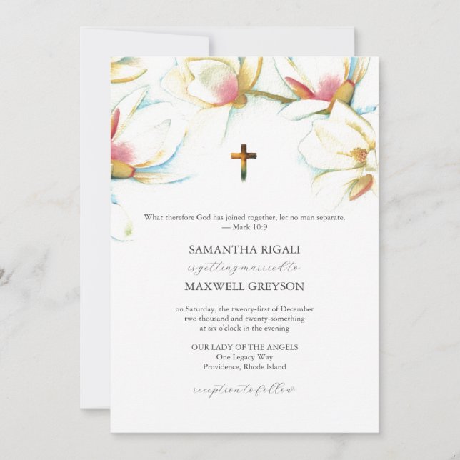 Convites de Casamento Católicos com Flores em Aqua (Frente)