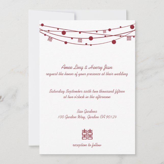 Convites de casamento Chineses de Felicidade Dupla (Frente)