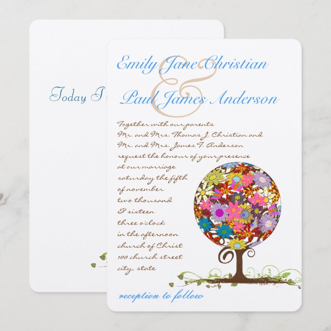 Convites de Casamento Círculo do Amor Floresta Mág (Frente/Verso)