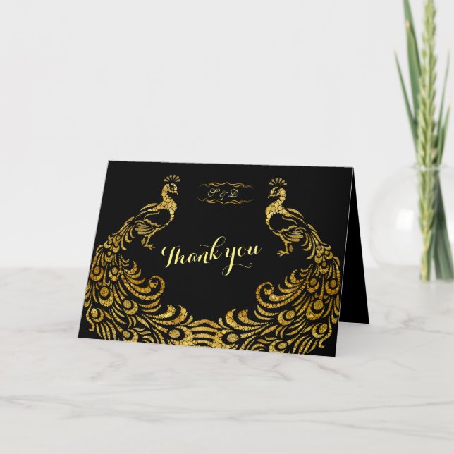Convites de Casamento | Cisne Dourado Preto OBRIGA (Frente)