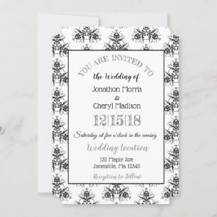 Convites de casamento clássico de Damasco preto e