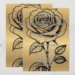 Convites de Casamento Clássico Rosa Negra Dourada