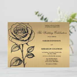 Convites de Casamento Clássico Rosa Preta Dourada