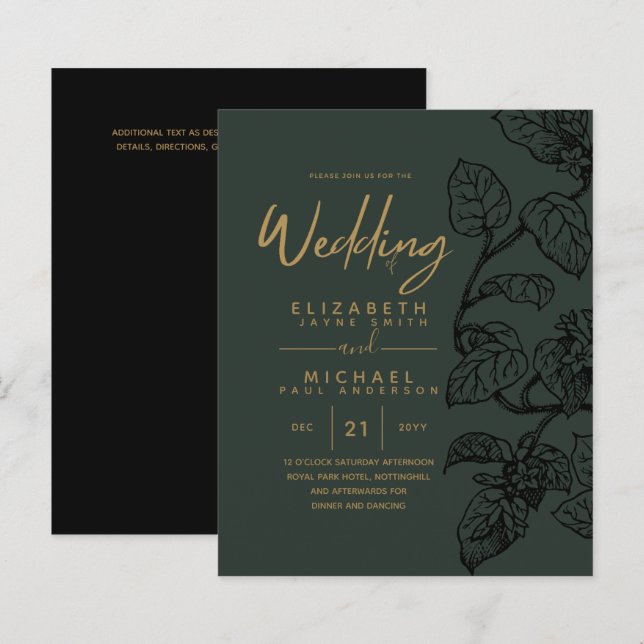 CONVITES DE CASAMENTO Clássicos de Folha de Folha  (Frente/Verso)