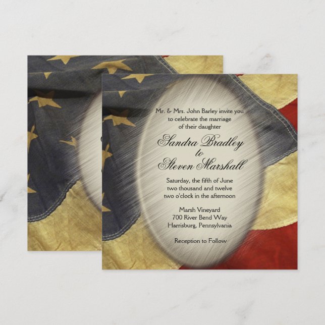 Convites de Casamento com Bandeira Americana Vinta (Frente/Verso)