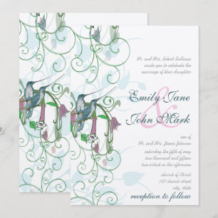 Convites de Casamento com Beija-flor Rosa Azul e V