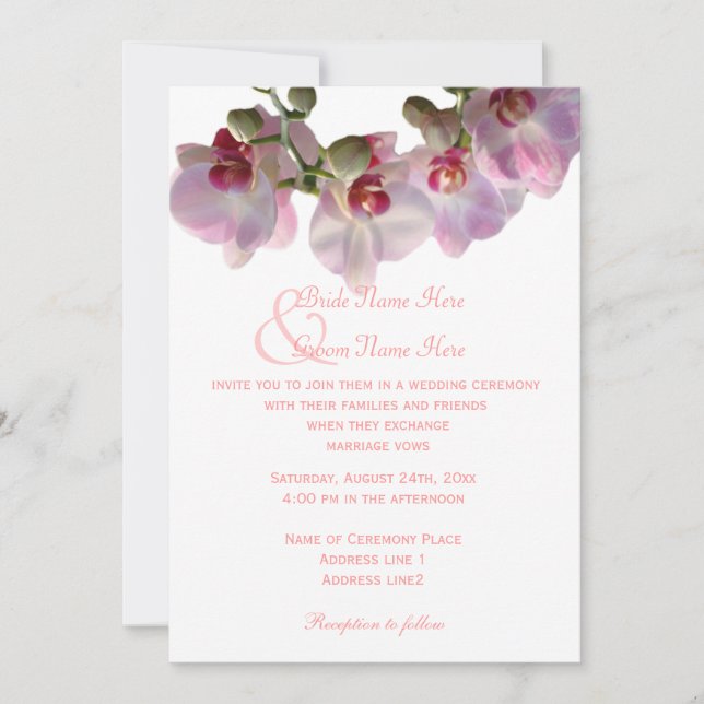 Convites de casamento com belas orquídeas cor-de-r (Frente)