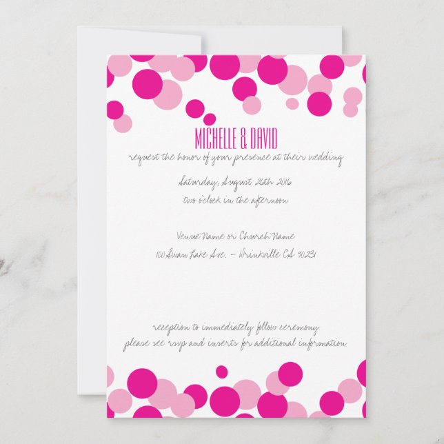 Convites de Casamento com Bolhas Cor-de-Rosa e Bra (Frente)