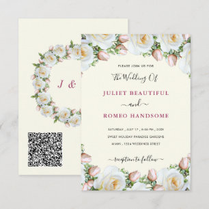 Convites de Casamento com Código QR de Rosas Branc