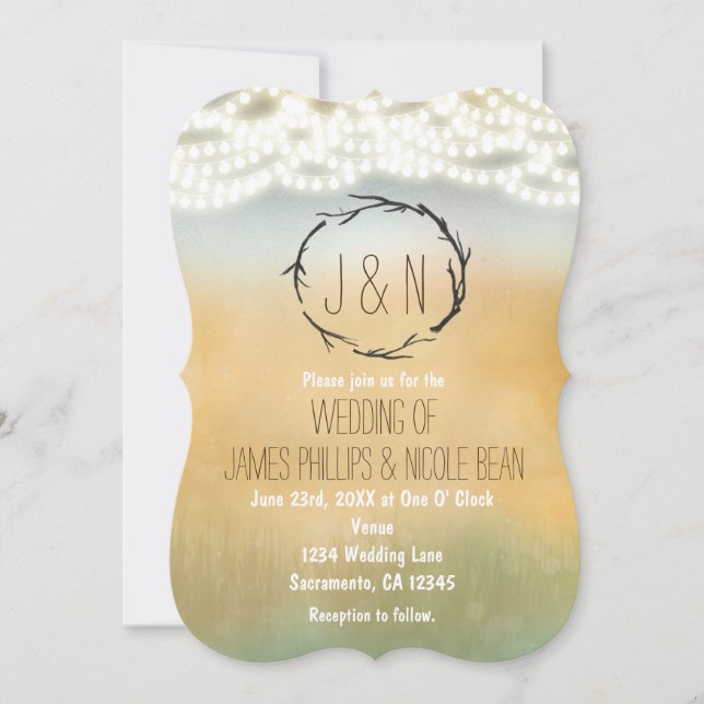 Convites de Casamento com Coroa de Galhos Rústicos (Frente)