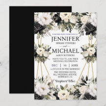 Convites de Casamento com Flores Florais em Preto