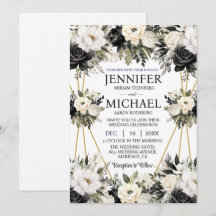 Convites de Casamento com Flores Florais em Preto