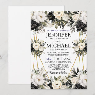 Convites de Casamento com Flores Florais em Preto