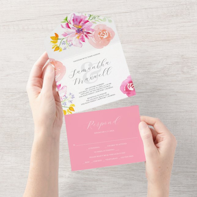 Convites de Casamento com Flores Rosa de Cartão RS (Tearaway)