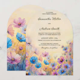 Convites de Casamento com Flores Silvestres Rosa e