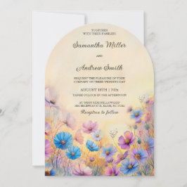 Convites de Casamento com Flores Silvestres Rosa e