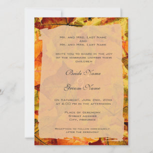 Convites de casamento com folhas coloridas de outo