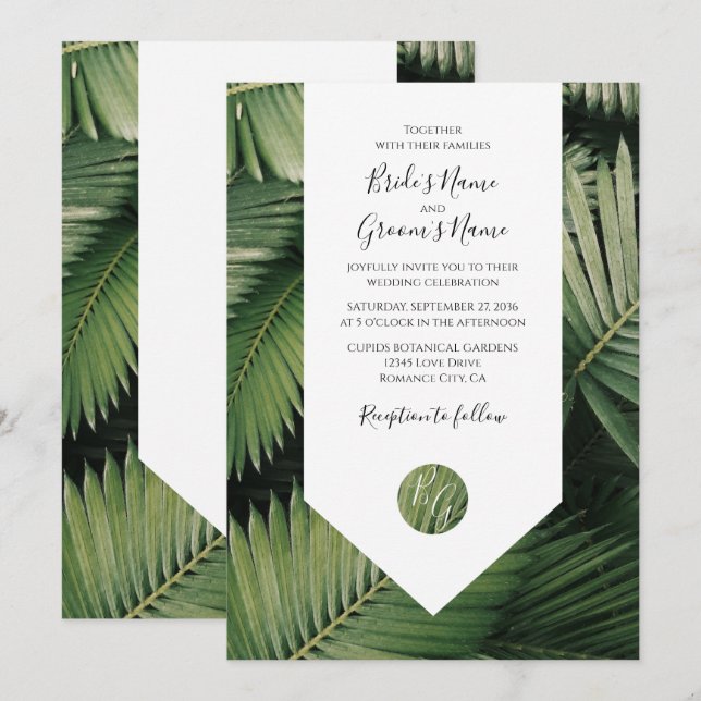 Convites de Casamento com Folhas de Palmeira Tropi (Frente/Verso)