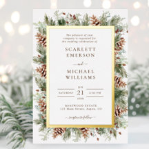 Convites de Casamento com Folhas Verdes de Inverno