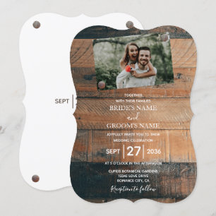 Convites de Casamento com Foto de Madeira Rústica