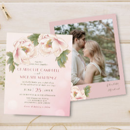 Convites de Casamento com Foto Floral em Aquarela 