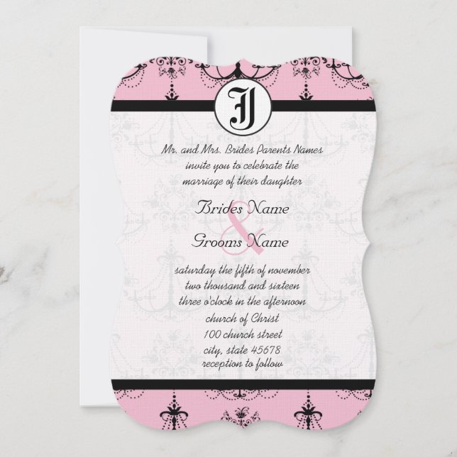 Convites de Casamento com Foto Lustre Rosa Pálido (Frente)