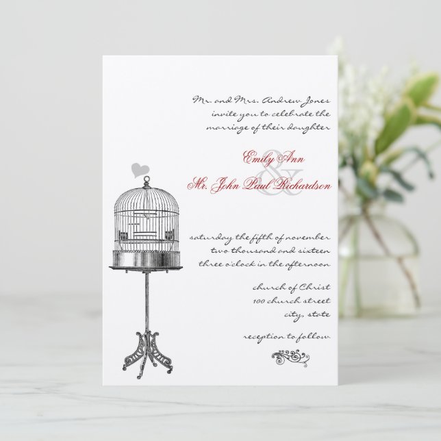 Convites de Casamento com Gaiola de Pássaro Vintag (Em pé/Frente)