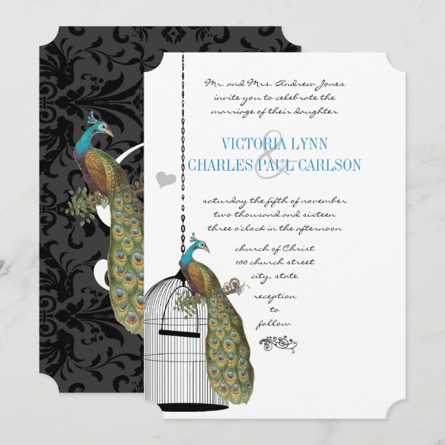 Convites de Casamento com Gaiola de Pássaros Antig (Frente/Verso)