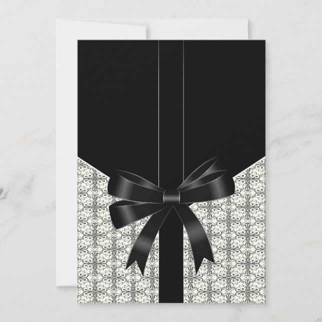Convites de Casamento com Laço de Renda Damask Pre (Frente)