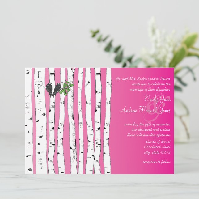 Convites de Casamento com Letras Maiúsculas Rosa e (Em pé/Frente)