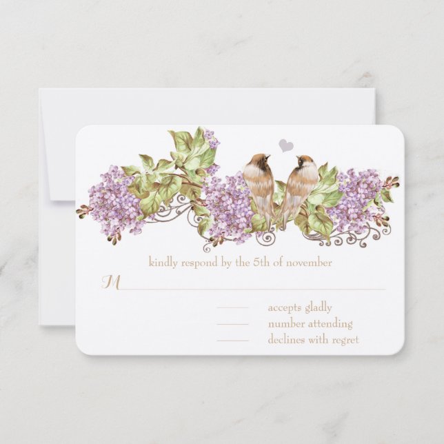 Convites de Casamento com Lilás Roxo Vintage Pássa (Frente)