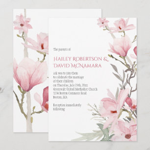 Convites de Casamento com Magnólias Rosa e Folhage